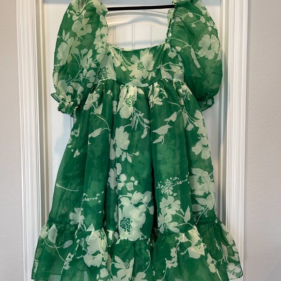 🍀🌷Selkie The Summer French Field Puff Dress in Summer Field Green - Picture 4 of 7